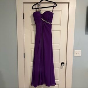 One shoulder purple prom dress